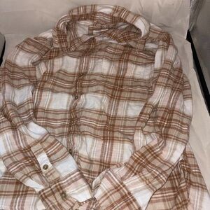 American Eagle Outfitters Tan and Cream Plaid Shirt
